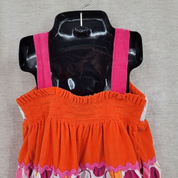 Beaux Et Belles Smocked Lollipop Corduroy Orange Pink Colorful Girls Dress - Picture 5 of 10